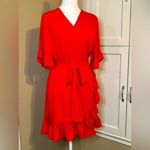 Precious Gianni Bini Size M Red Ruffle Hem Wrap Around Dress